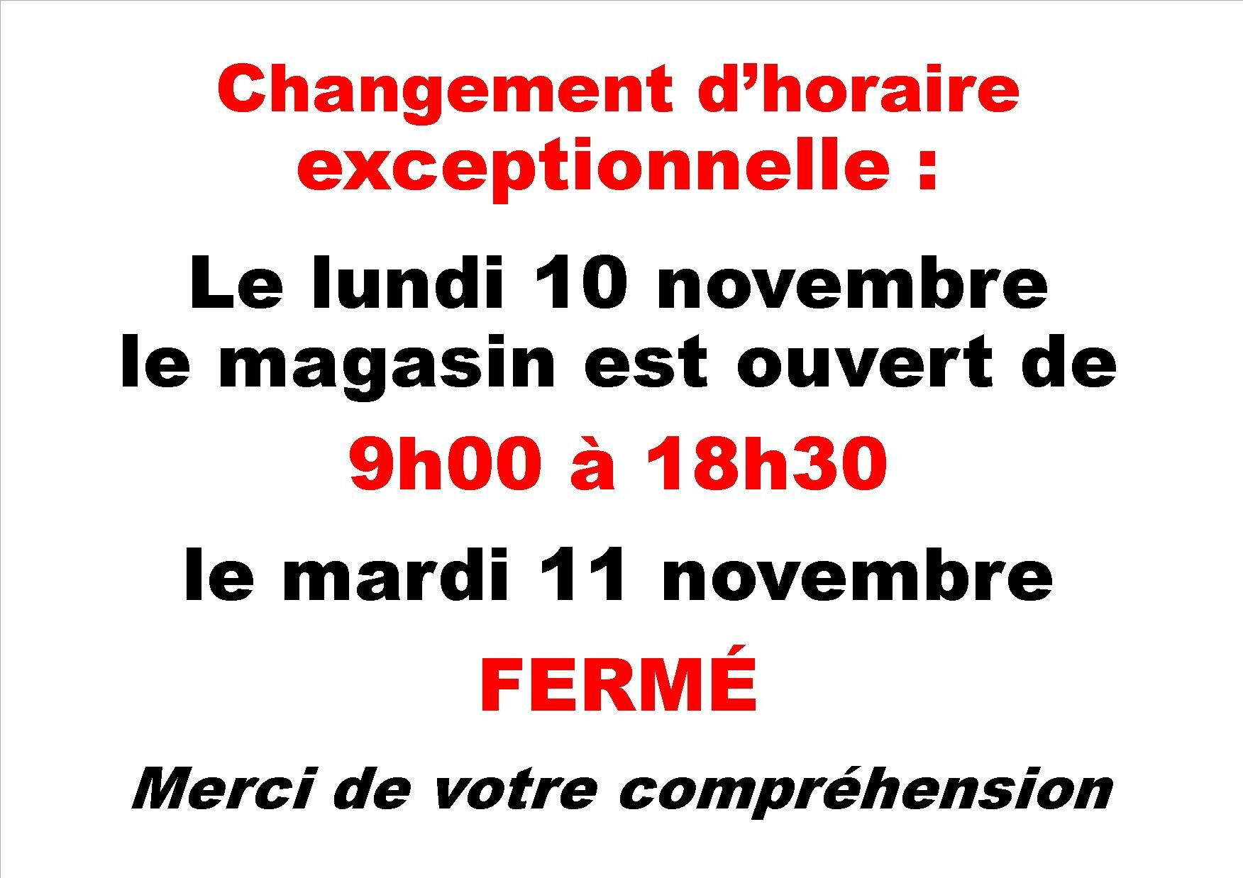 FERMETURE 11 novembre